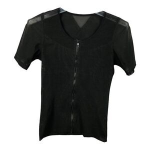 Zerobody Women's Size M Black Short Sleeve Zip Front Mesh Body Shaper Top